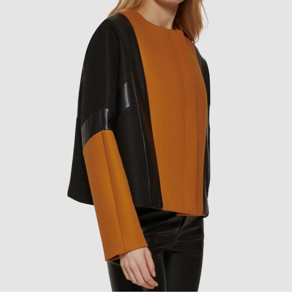 NWT DKNY Colorblock Faux Leather Stripe Jacket - Picture 4 of 14